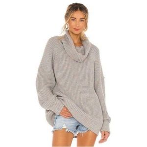 Free People Leo Tunic In Silver Gleam Combo Chunky Knit Oversized Sweater